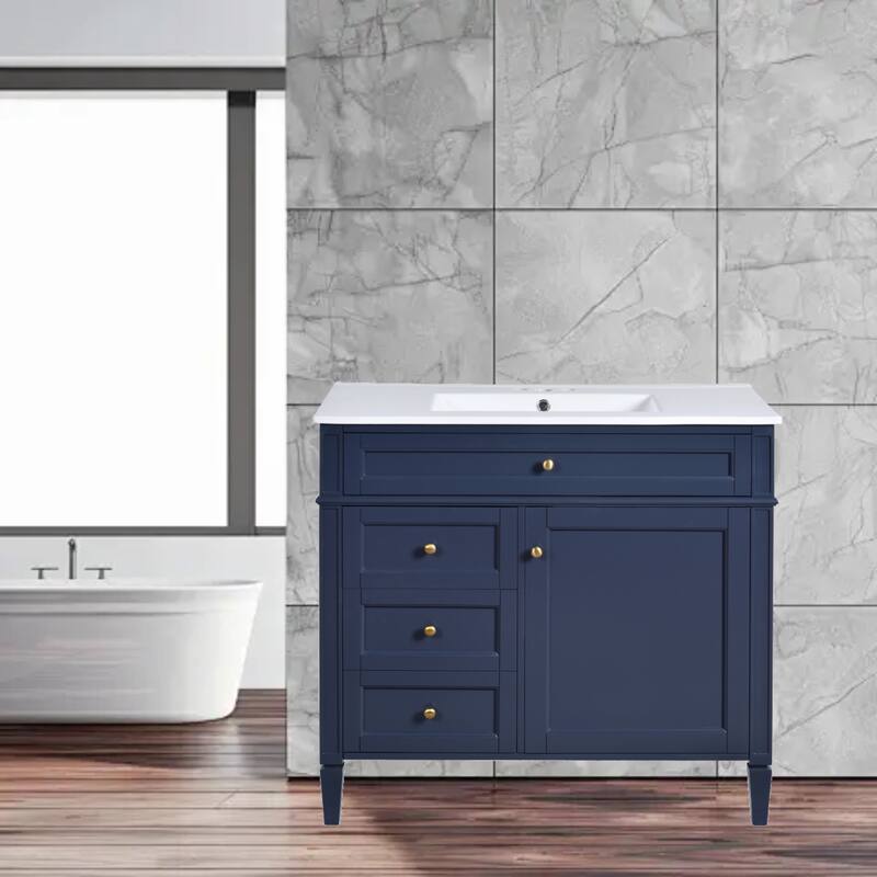 36'' Bathroom Vanity with Undermount Sink, 2 Storage Drawers & Tip-out Drawer, Soft-Close Doors - Blue