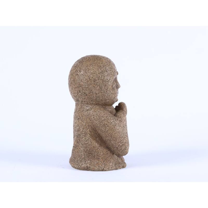 Lucky Japanese Jizo Praying Outdoor Garden Statue - 10.25" - Brown