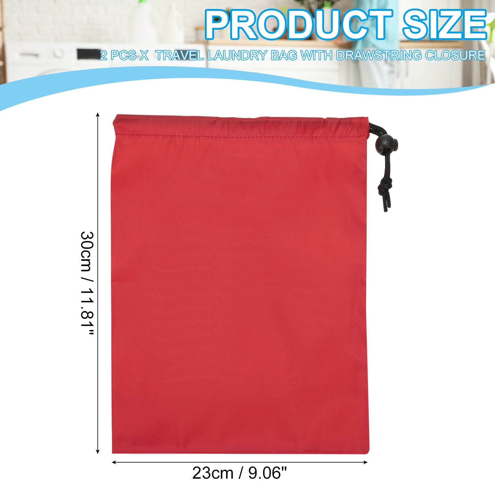 2Pcs 12"x9" Polyester Laundry Bag Travel with Drawstring Closure - 30 x 23 cm