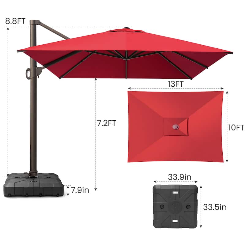 10 x 13 FT Outdoor Shade Canopy Patio Cantilever Offset Umbrella with Base
