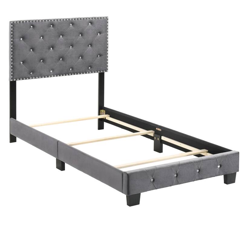 Velvet Upholstered Tufted Twin Panel Bed - 77" - Gray