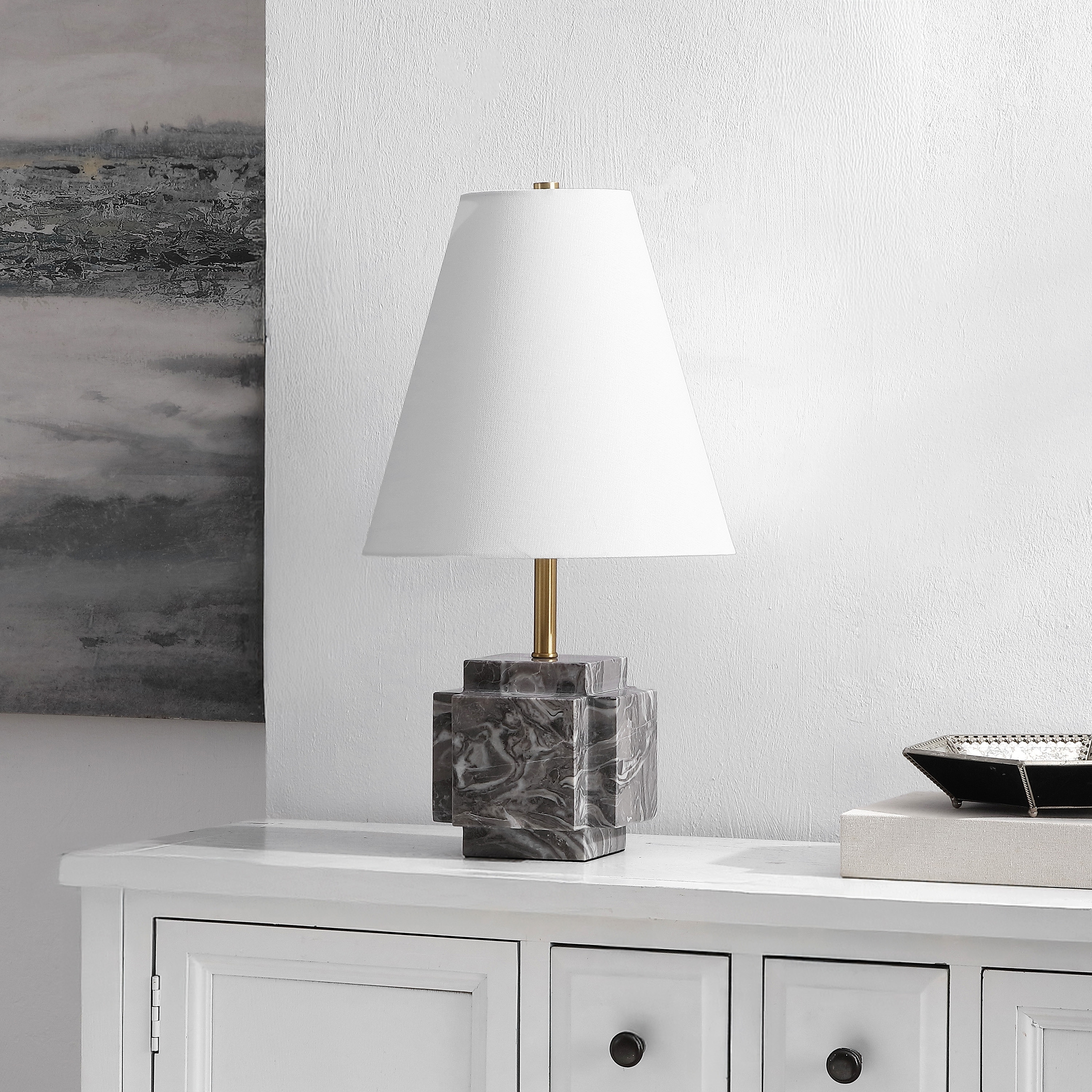 SAFAVIEH Lighting Maia, 22-inch, Marble Table Lamp - 12"W x 12"D x 22"H