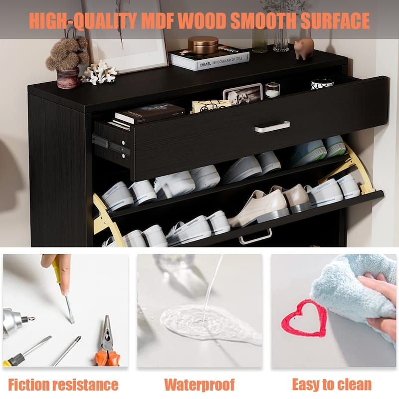 3-Drawer Wood Shoe Storage Cabinet with Removable Panels & 1 Open Shelf
