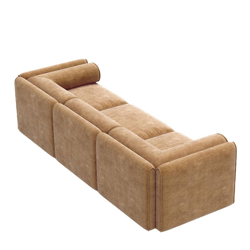 Chenille 3-Seater Sofa with Hidden Storage, Cylindrical Backrests & Armrests, Modern Modular Fabric Upholstered Couch