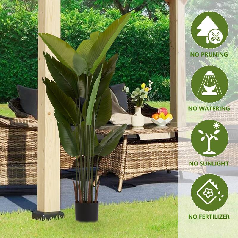 Artificial Bird of Paradise Plant, 5.2ft Tall Faux Tropical Palm Tree in Pot for Indoor or Outdoor 2pcs/set