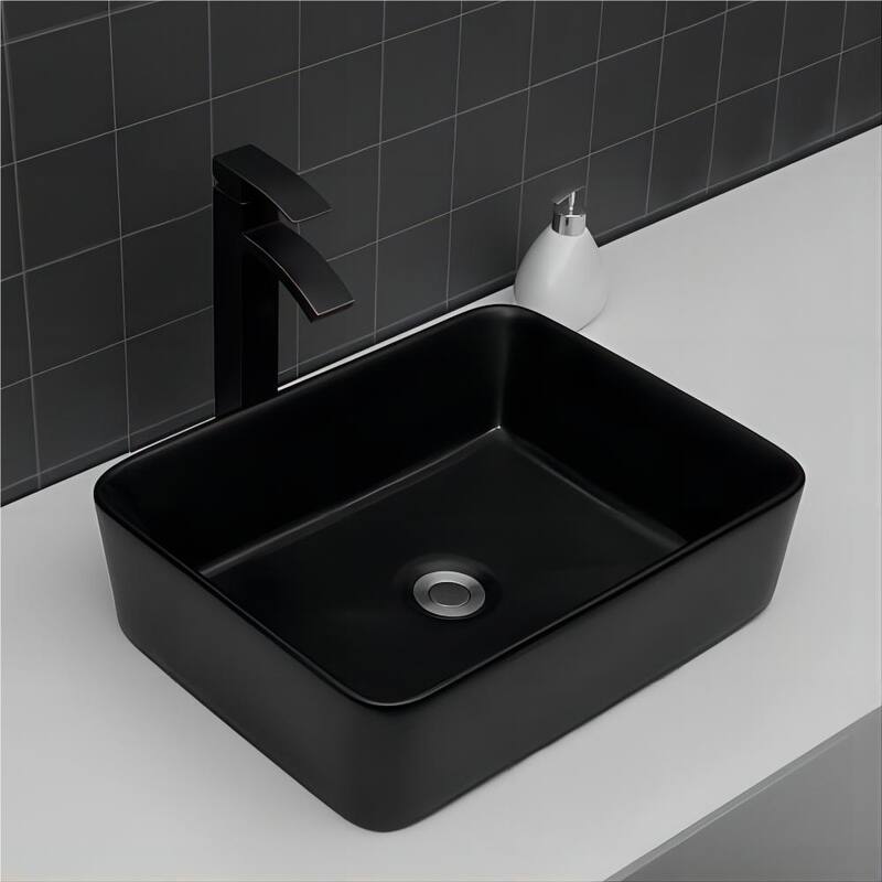 Dornberg 19"x15" Black Ceramic Rectangular Vessel Bathroom Sink