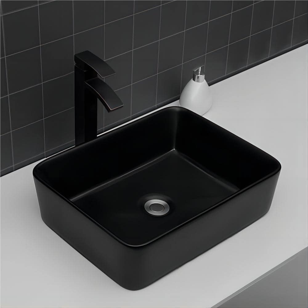 Dornberg 19"x15" Black Ceramic Rectangular Vessel Bathroom Sink