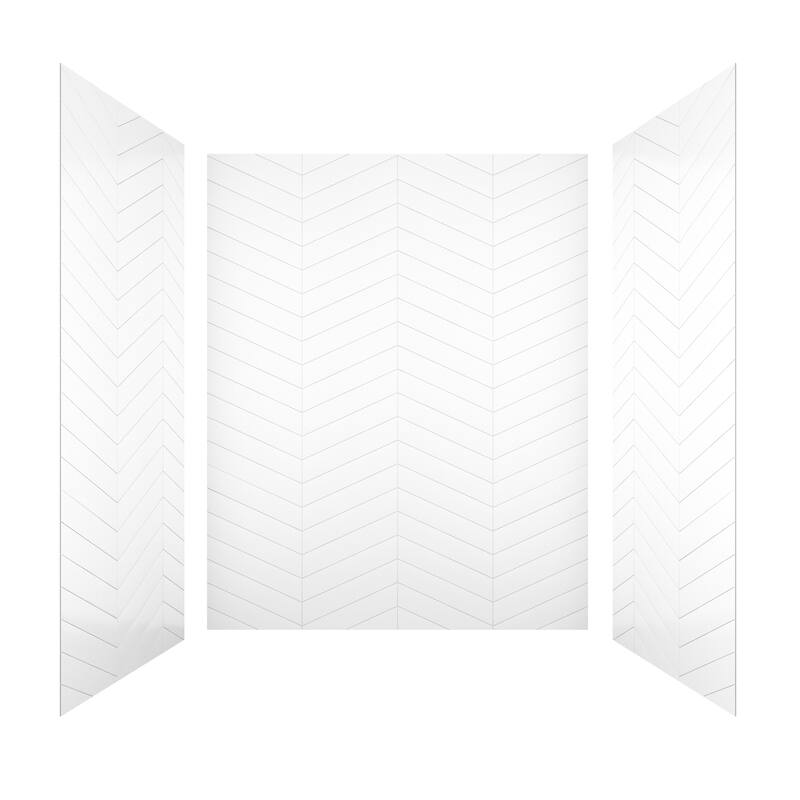 3-Piece Glue-Up SMC Composite Alcove Shower Wall Surround Kit, Waterproof Easy-Clean Shower Panels - White with Chevron design - 60' x 36" x 75"