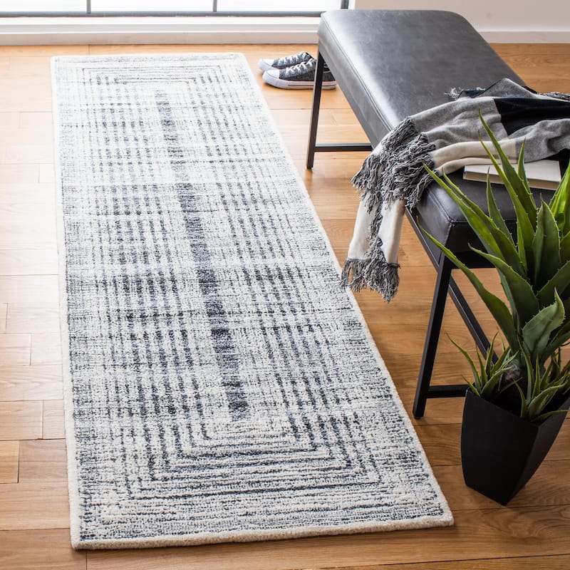 SAFAVIEH Handmade Metro Joele Modern Wool Rug - 2'3" x 8' Runner - Dark Grey/Ivory