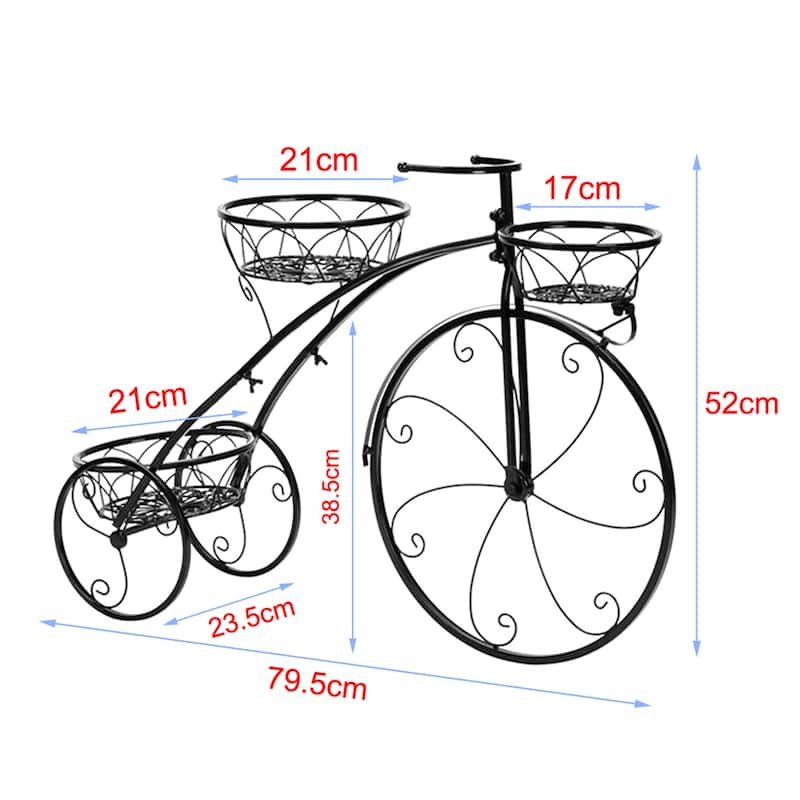 Large Bike Planter Garden Ornament Metal Bicycle Plant Stand with 3 Flower Pots Indoor Outdoor