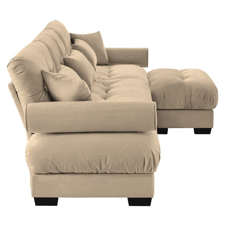 L-Shape 3 Deep Seat Modular Sofa Couch with 1 Movable Ottomans
