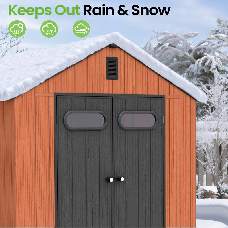 8X12 FT All-Weather Waterproof Plastc Outdoor Resin Storage Shed Windows Lockable Door with Floor for Patio Furniture and Tools