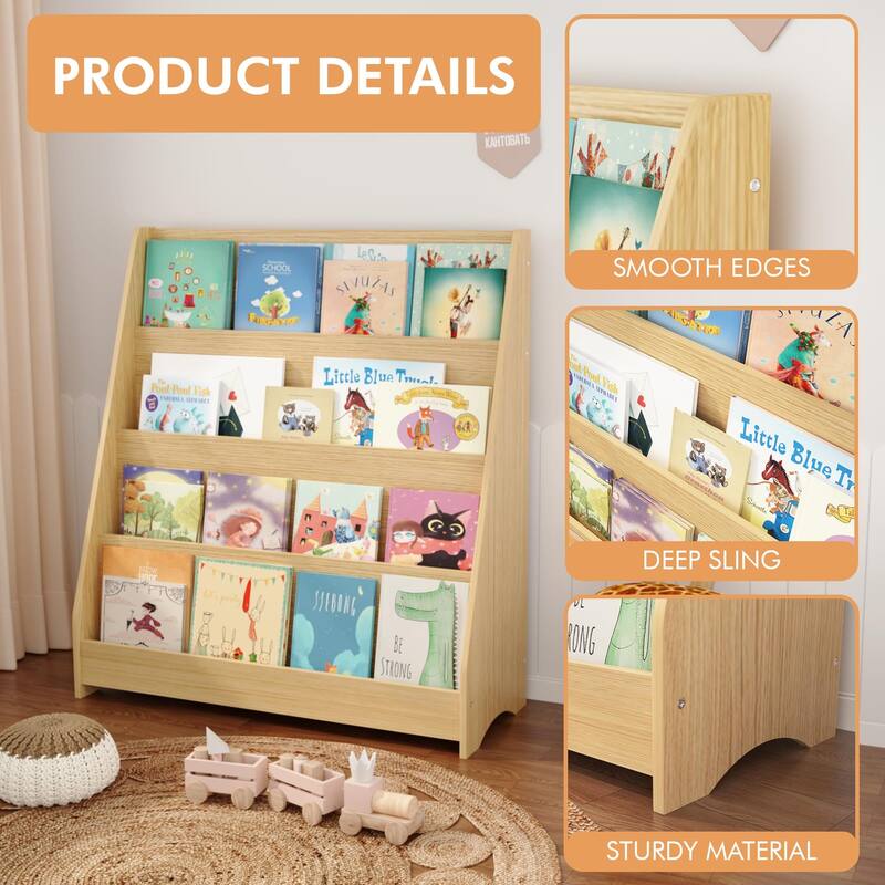 4-Tier Kids Bookshelf, Toddler Book Display Shelves, Helps Keep Bedrooms, Playrooms, and Classrooms Organized