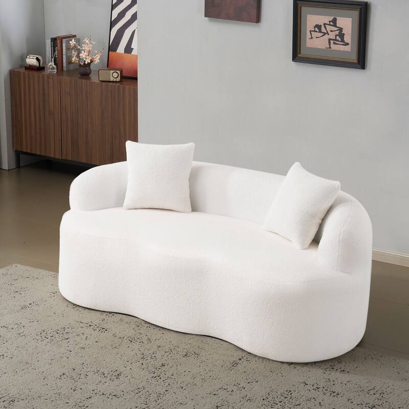 Curved Loveseat Sofa with Round Armrest & 2 Pillows, No Assembly