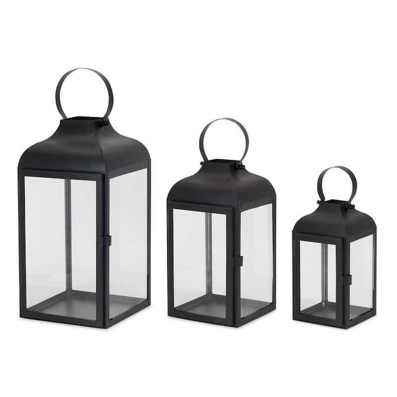 Candle Lanterns with Handle - 16" - Black - Set of 3