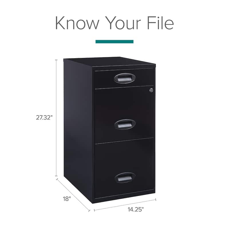 Space Solutions 18in. Deep 3 Drawer Metal Organizer File Cabinet with Pencil Drawer, Black