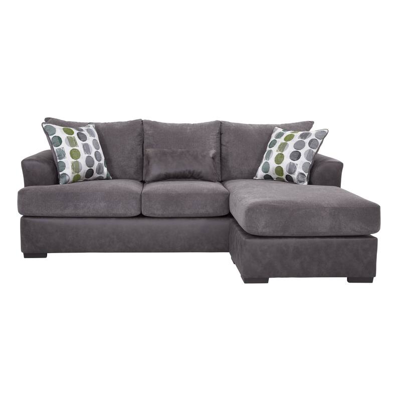 American Furniture Classics Model Modern Sofa with Chaise in Dark Gray and Black Vegan Leather