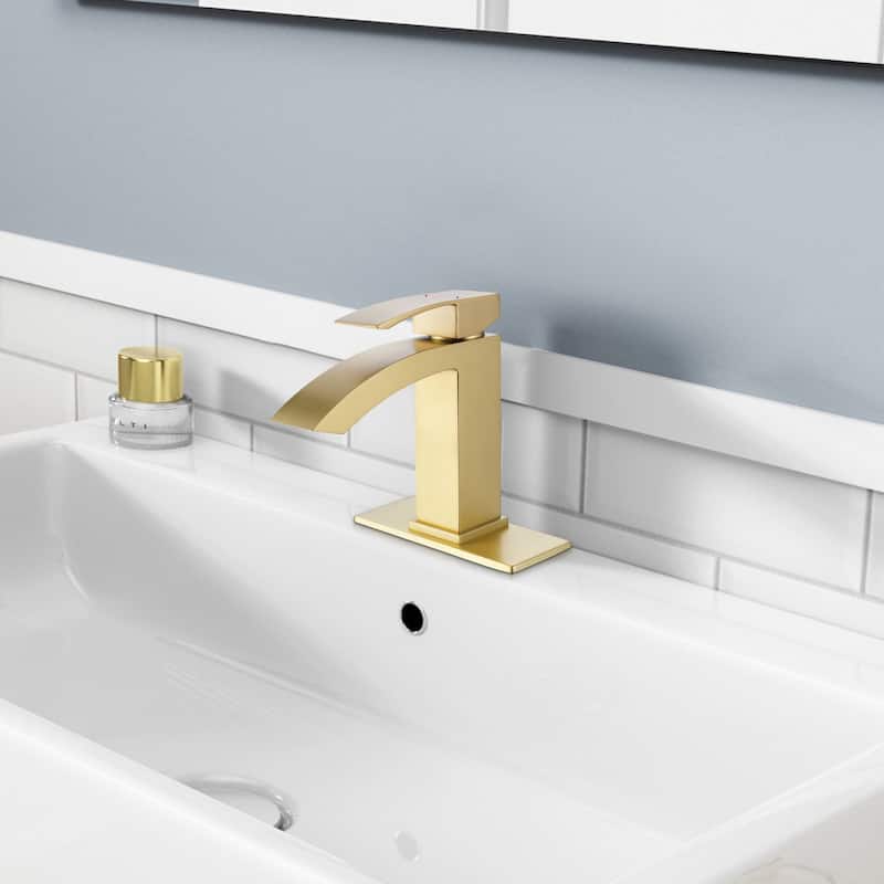 Modland Waterfall Bathroom Faucet Single Hole, CEC/CUPC Certified, with Cover Plate (Brushed Gold/Matte Black)