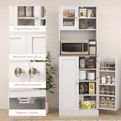 Freestanding Kitchen Cabinet Buffet with Adjustable Shelves and Open Countertop, Pantry Storage Cabinet with Microwave Stand