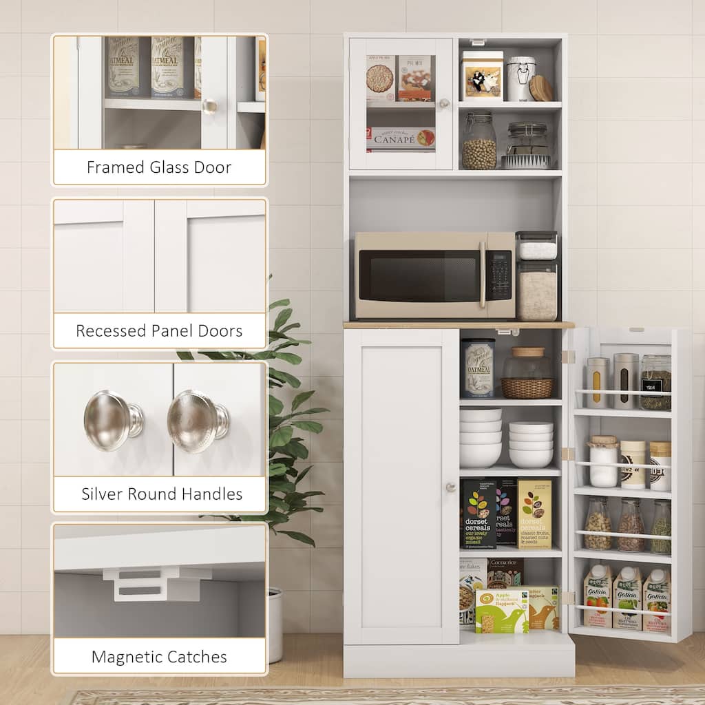Freestanding Kitchen Cabinet Buffet with Adjustable Shelves and Open Countertop, Pantry Storage Cabinet with Microwave Stand