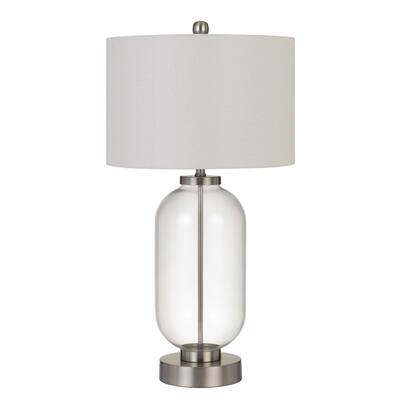 150 Watt Metal and Glass Base Table Lamp, Silver and Clear