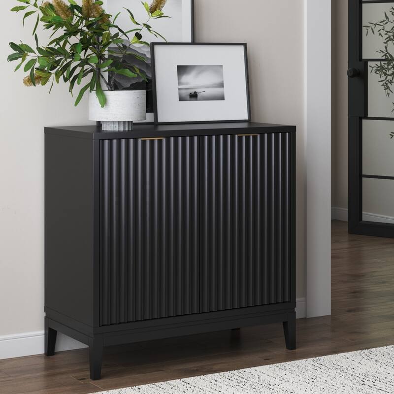 Jasper Modern Sideboard, Kitchen Storage Cabinet with Fluted Doors - Black Oak Set of 3