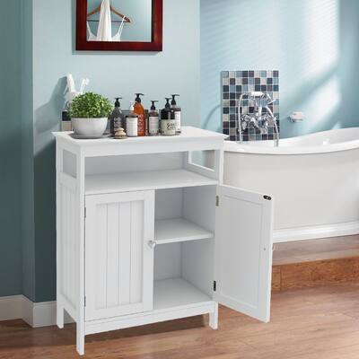 White Wood Storage Cabinet Bathroom Freestanding Floor Cabinet