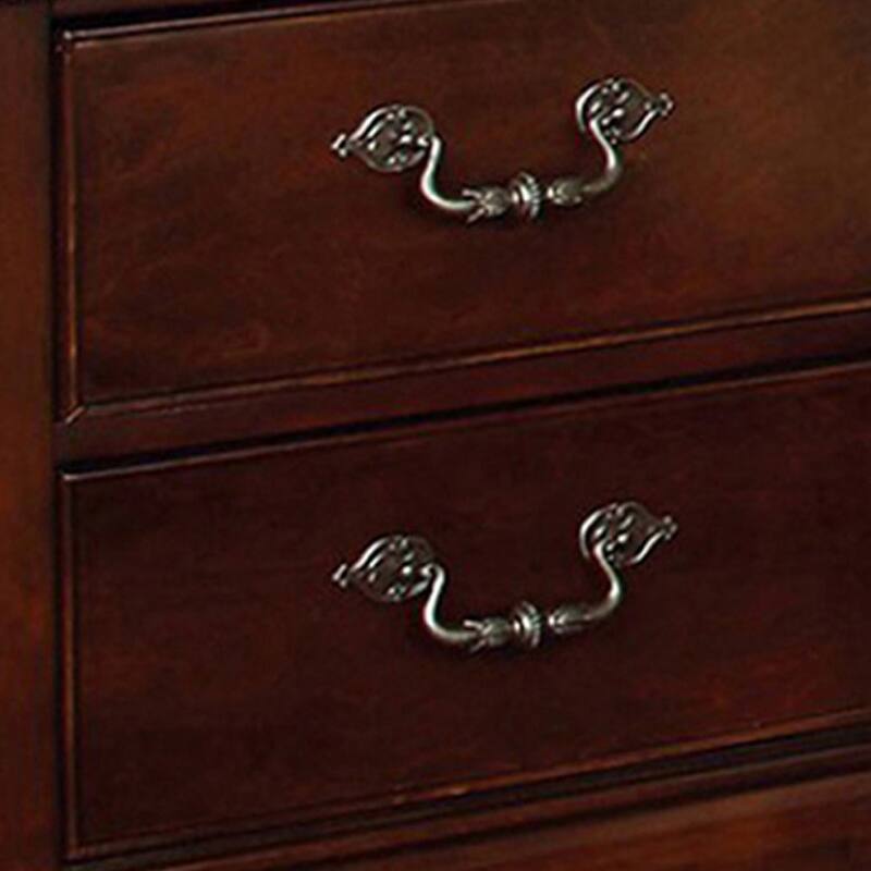 2 Drawer Wooden Nightstand with Hidden Top Drawer and Metal Handles, Brown