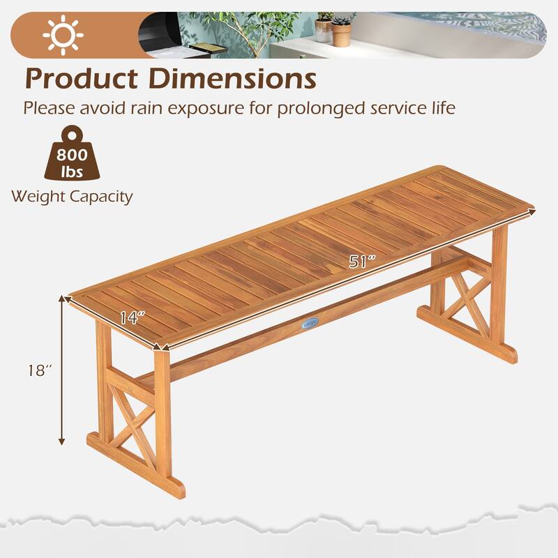 Gymax 51 Inches Acacia Wood Outdoor Bench w/ Slatted Seat & X-Shaped