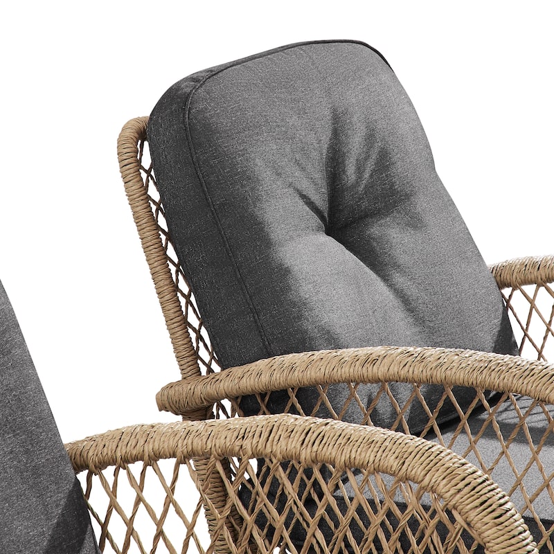 Corvus Helicon 3-Piece Outdoor Wicker Swivel Chat Set with Cushions and Glass Side Table