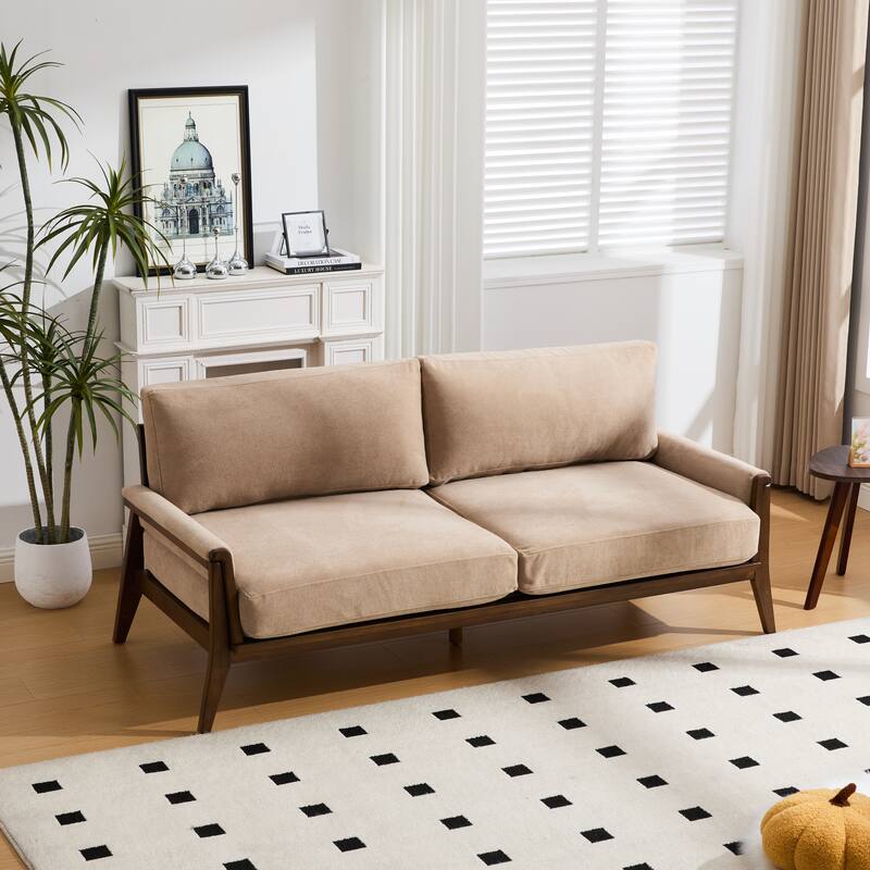 Christopher Knight Home - Mid-Century Modern 3-Seater 74" Upholstered Sofa with Solid Wood Frame