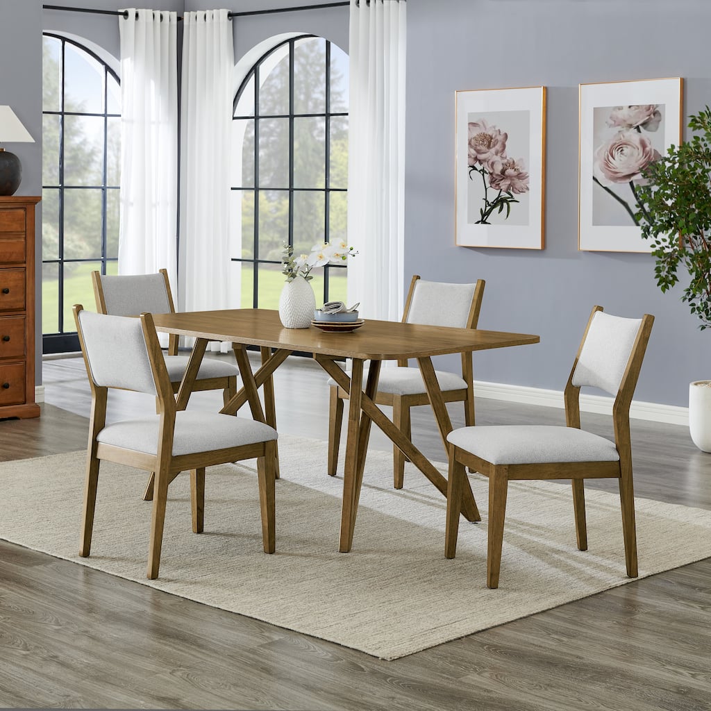 Roundhill Furniture Avery 5-Piece Dining Set, Light Oak