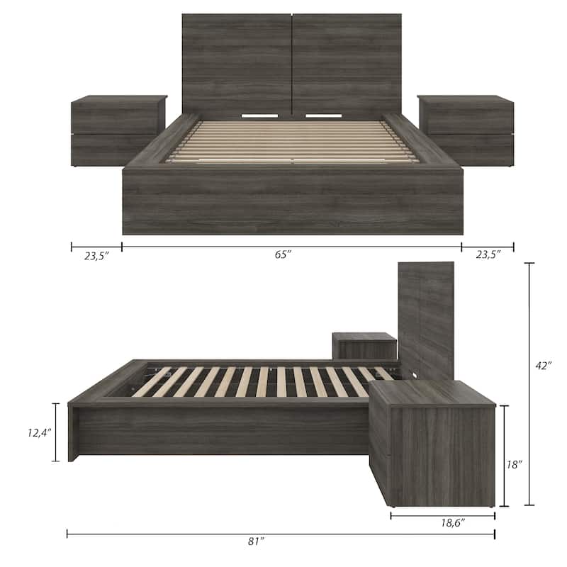 James 4-Piece Bedroom Set with Bed, Headboard, and 2 Nightstands
