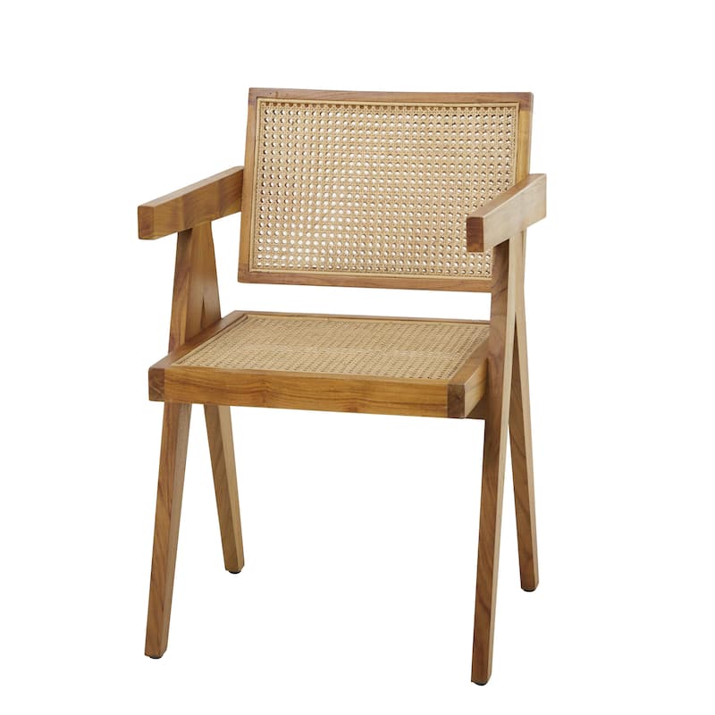 Teak Wood Handmade Accent Chair with Woven Cane Seat - Black or Brown - Roche River Decor - Brown