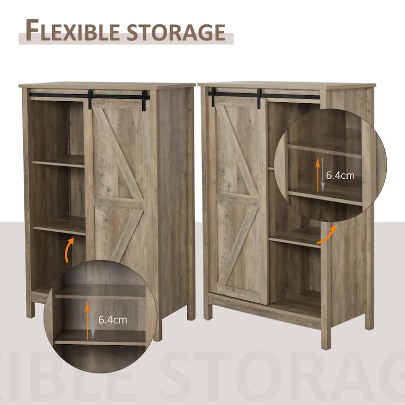 HOMCOM Cupboard Storage Cabinet/Home 3-Tier Organizer with Barn Door, and Adjustable Shelf - 35*17.75*52.25