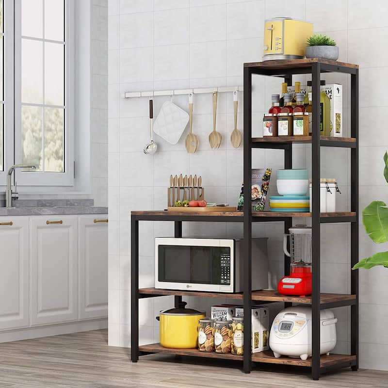 5-Tier L Shaped Kitchen Bakers Rack with Storage Shelf