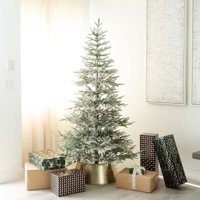 Pre-lit Medium Flocked Woodland Fir Artificial Christmas Tree - 7’ - LED Lights - 7 Foot