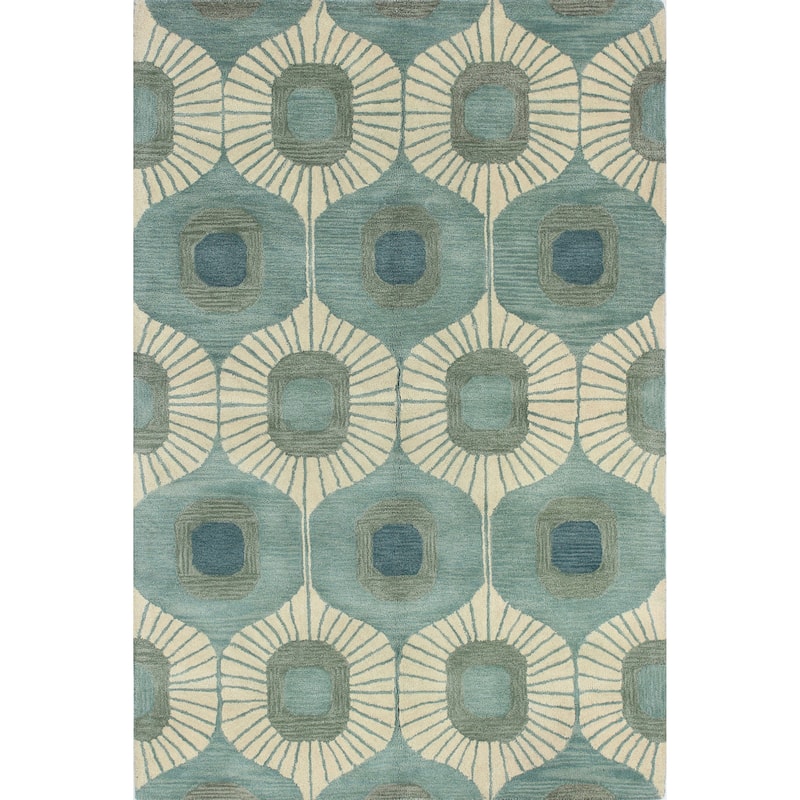 Bashian Woodbridge Hand-tufted Modern Abstract Ikat Wool Area Rug - 8'6" x 11'6" - Aqua