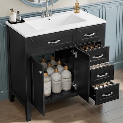 36" Bathroom Vanity with Sink Combo, Drawers, Solid Frame and MDF Board