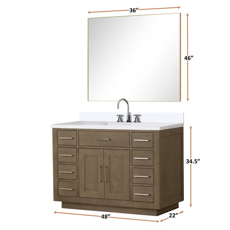 Abbey 48 in W x 22 in D Black Oak Single Bath Vanity, Cultured Marble Top, Faucet Set, and 46 in Mirror