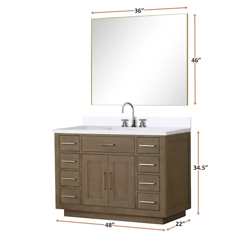 Abbey 48 in W x 22 in D Black Oak Single Bath Vanity and White Quartz Top