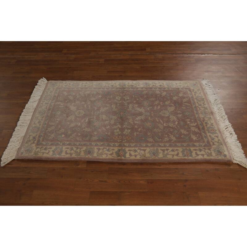Hand Knotted Oriental 100% Wool Carpet Traditional All-Over Pink Art Deco Area Rug - 5' 0'' X 3' 0''