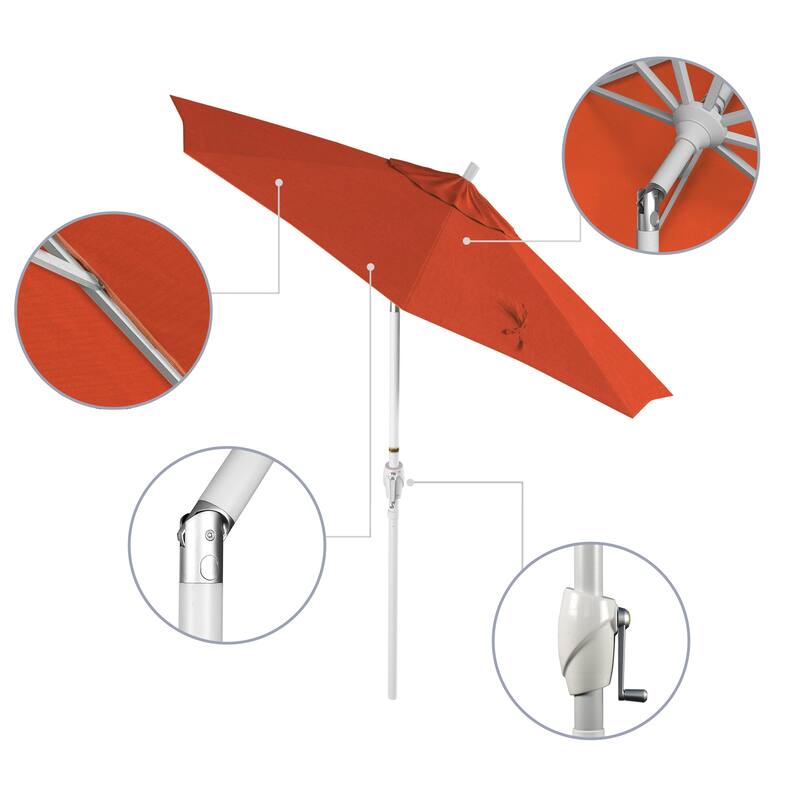 California Umbrella 7.5' Round Crank Lift, Push Button Tilt Aluminum Patio Umbrella, White Finish, Outdoor Rated Red Fabric