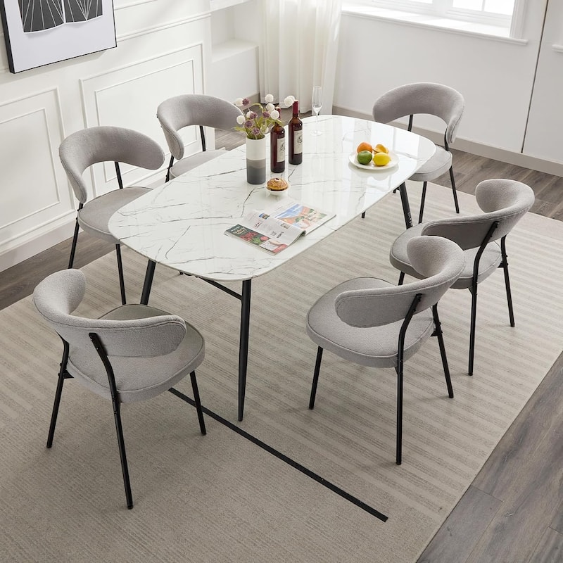 XINMICS Dining Chairs with Curved Backrest, Modern Fabric Upholstered Boucle Kitchen Dining Room Chairs Set of 2/4/6