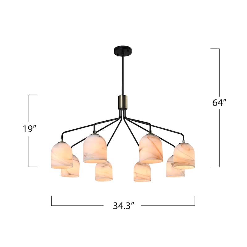 Artcraft Crema 8-Light Chandelier 34" - Black with Brushed Brass Accent