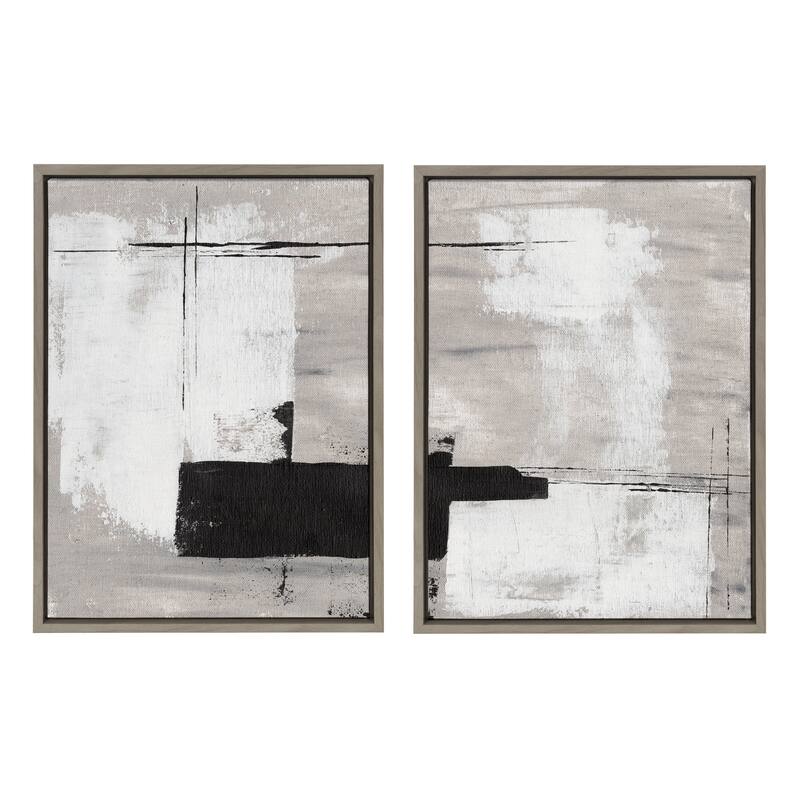 Kate and Laurel Sylvie Line Neutral Framed Canvas by Nikita Jariwala