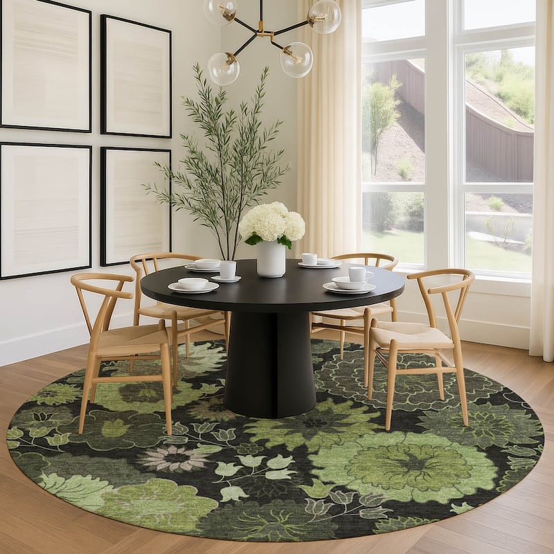 Machine Washable Indoor/ Outdoor Modern Floral Chantille Rug