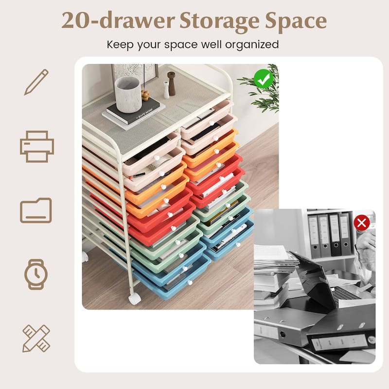 Costway 20 Drawers Rolling Cart Storage Scrapbook Paper Studio - See Details