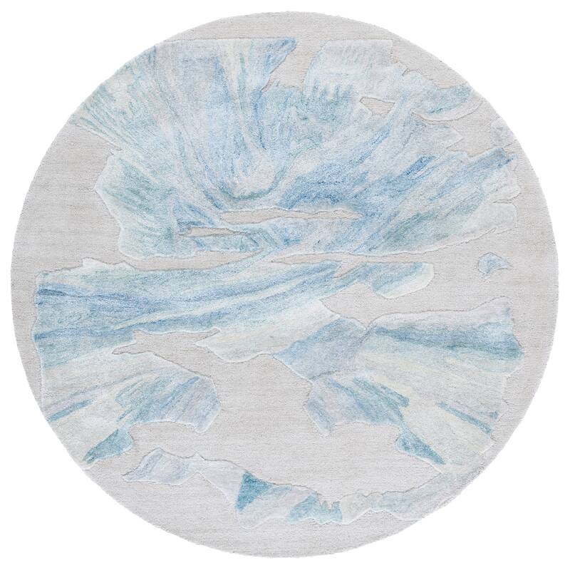 SAFAVIEH Handmade Fifth Avenue Maie Mid-Century Modern Wool Rug - 6' Round - Beige/Blue