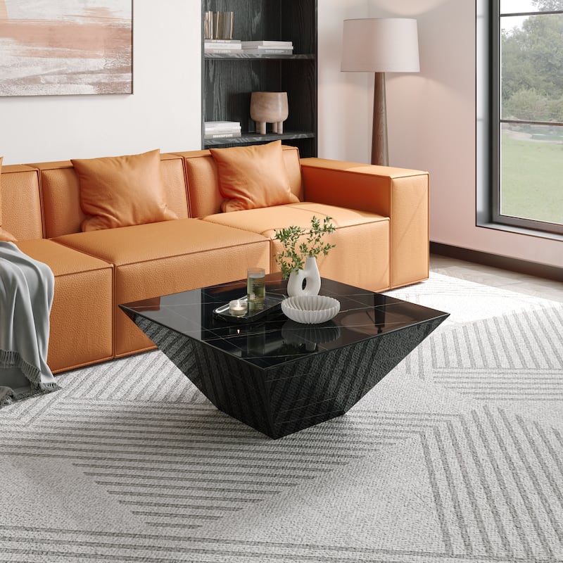 Modern Square Coffee Table, Trapezoid White Sintered Stone Coffee Table, Fully-assembled